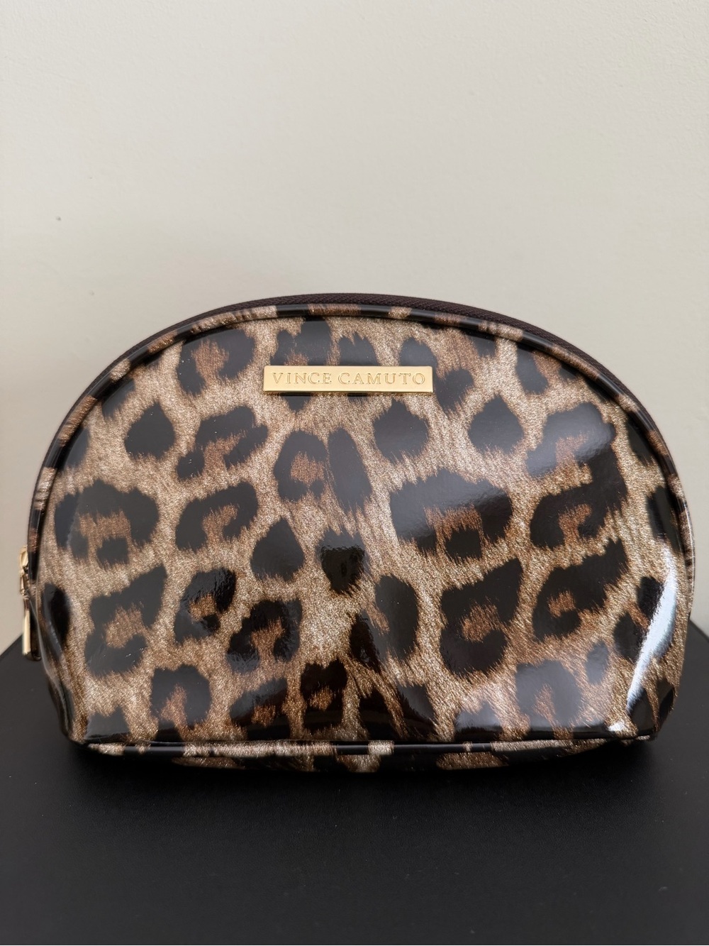 Vince Camuto Leopard Print Cosmetic Pouch - Brown/Black/Gold